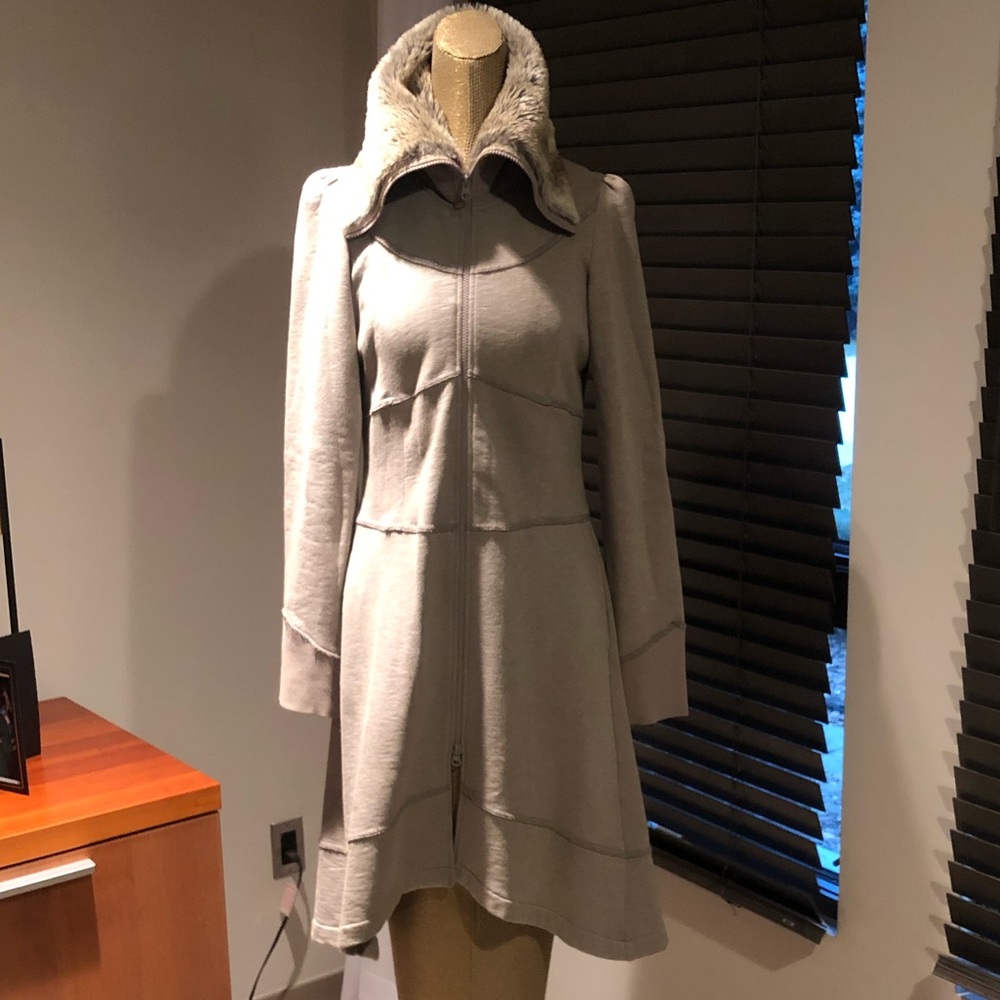 Free People Grey Faux Fur Collar Coat